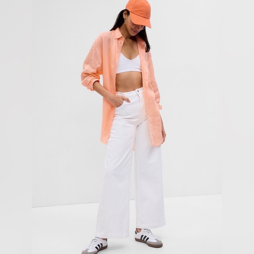 gap linen weekend tunic shirt in creamy orange